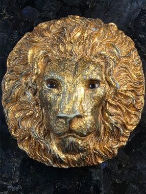 Vintage Golden Lion Head Stretch Belt Buckle Charmant of Beverly Hills CA Unisex